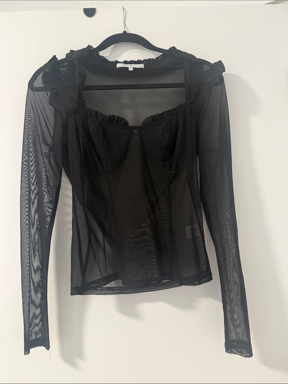 Black Sheer Mesh Long-Sleeve Corset Top